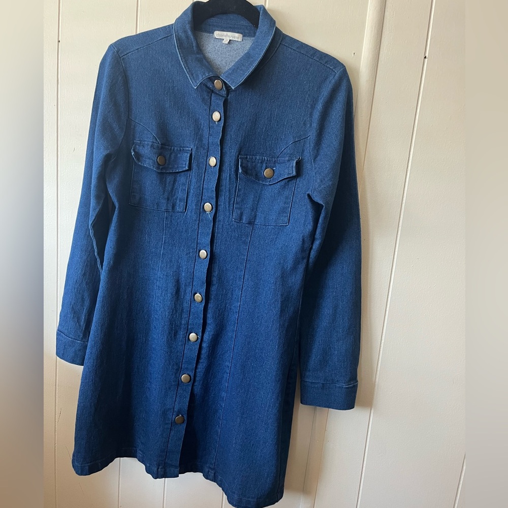 Charlotte Russe Blue Denim Dress Classic Collar Relaxed Fit